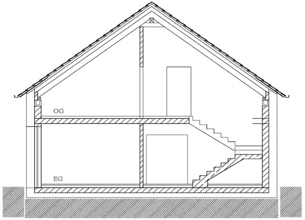Схема дома в разрезе, проект дома на 4 человек